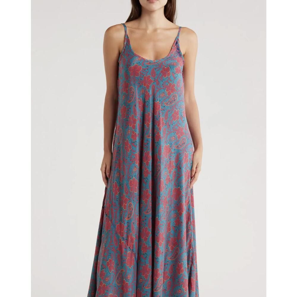 NWT! La Fiorentina Printed A-Line Maxi Dress in Blue/Pink Size Small